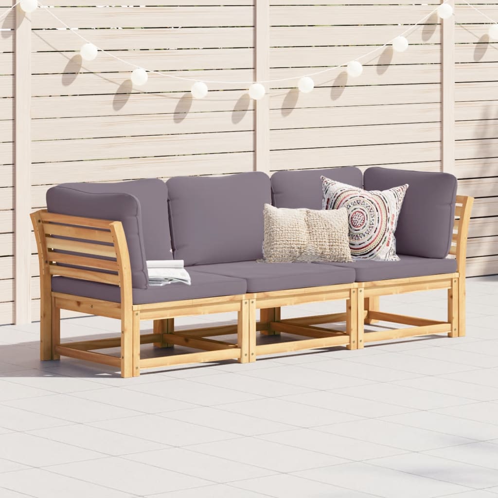 Salon de jardin 3 pcs avec coussins bois massif d'acacia