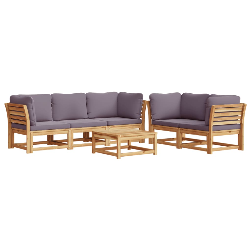 Salon de jardin 6 pcs avec coussins bois d'acacia solide