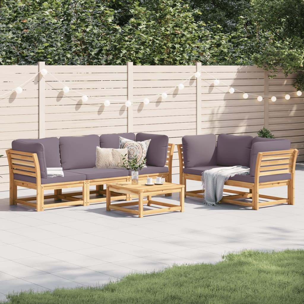 Salon de jardin 6 pcs avec coussins bois d'acacia solide