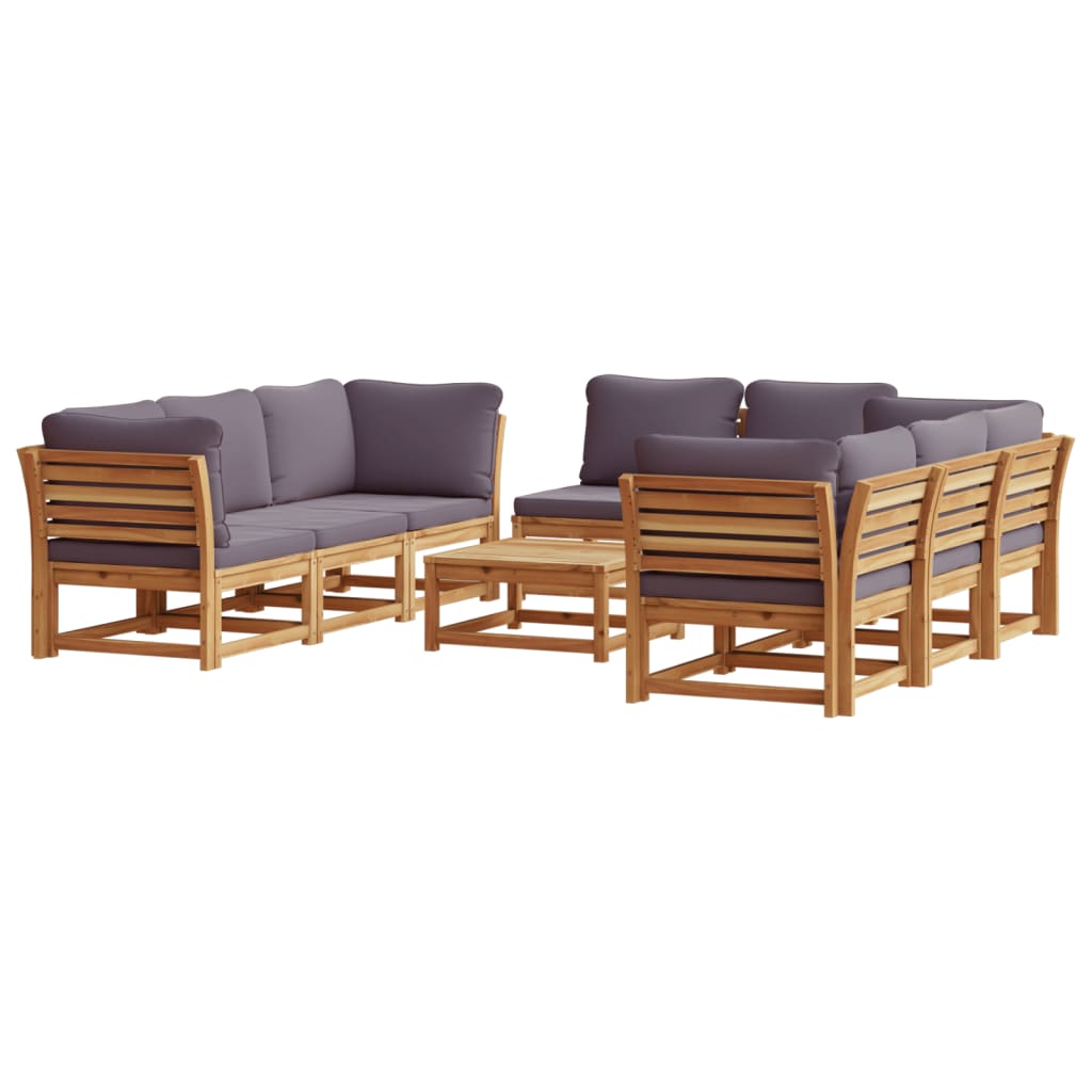 Salon de jardin avec coussins 9 pcs bois massif d'acacia