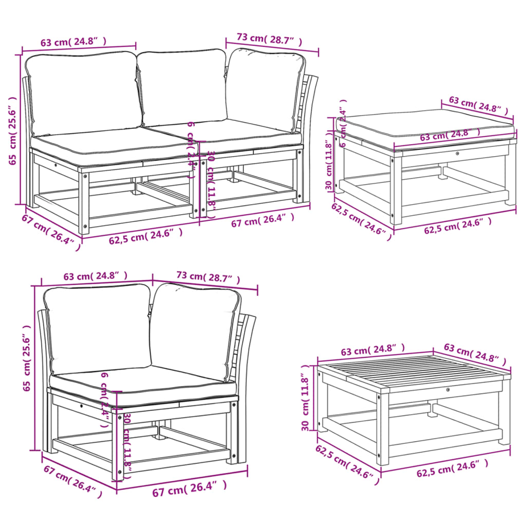 Garden furniture set with cushions 10 pcs solid acacia wood