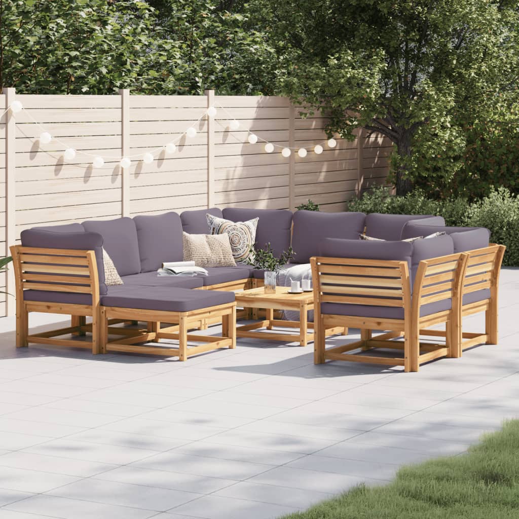 Salon de jardin avec coussins 10 pcs bois massif d'acacia