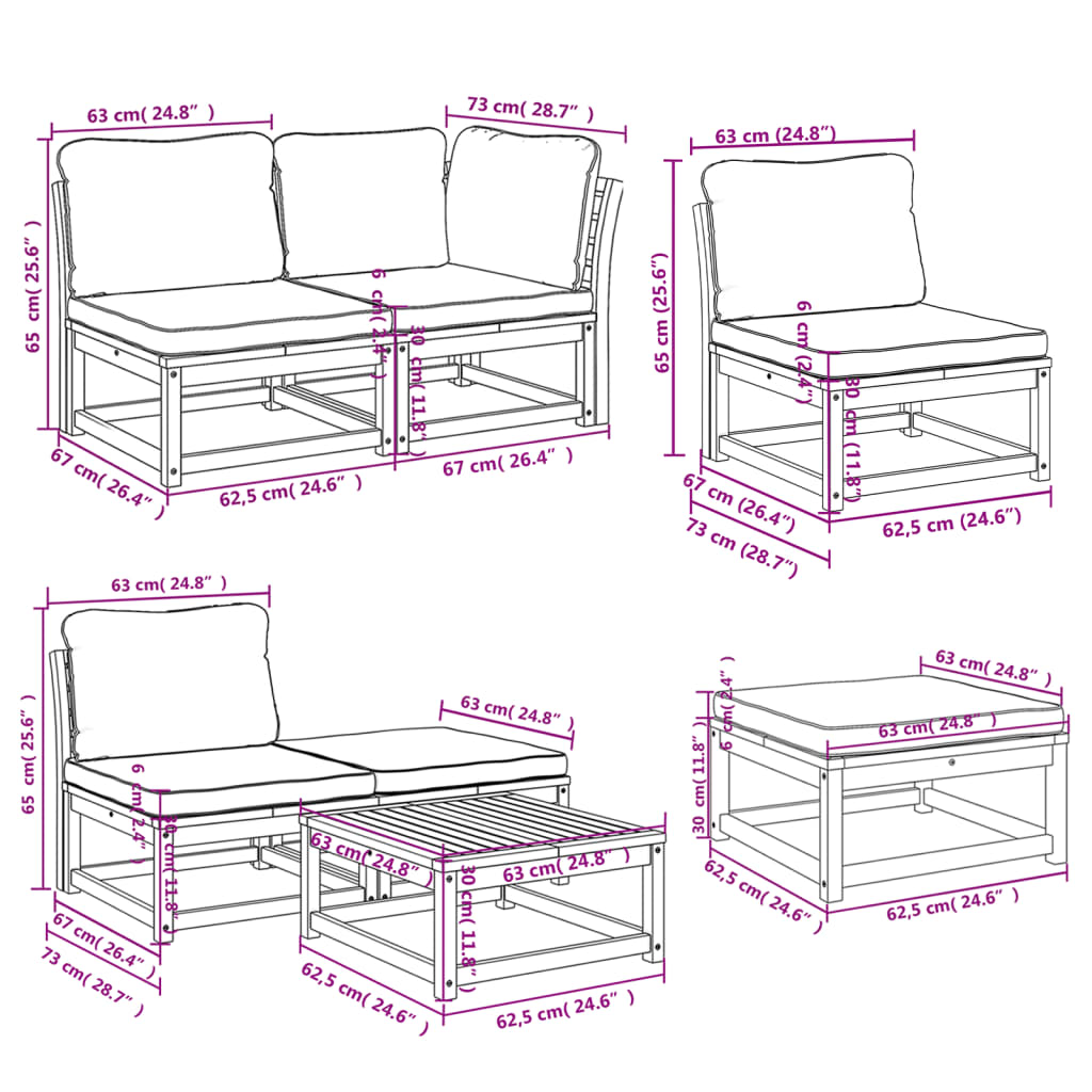 Salon de jardin avec coussins 11 pcs bois massif d'acacia