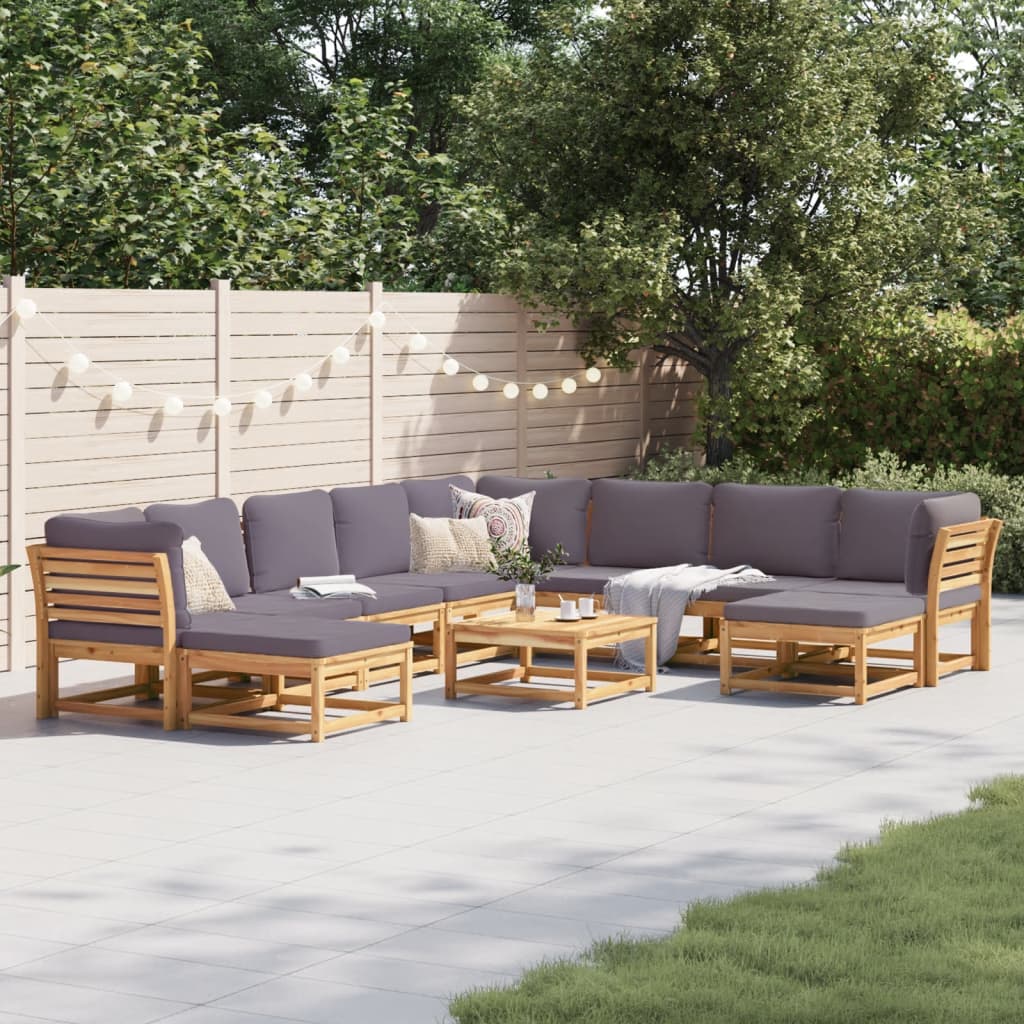 Salon de jardin avec coussins 11 pcs bois massif d'acacia