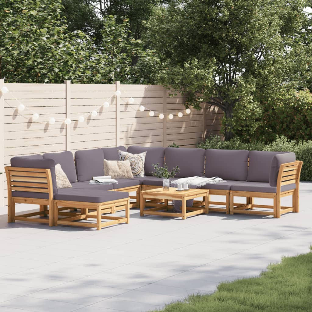 Salon de jardin avec coussins 9 pcs bois massif d'acacia