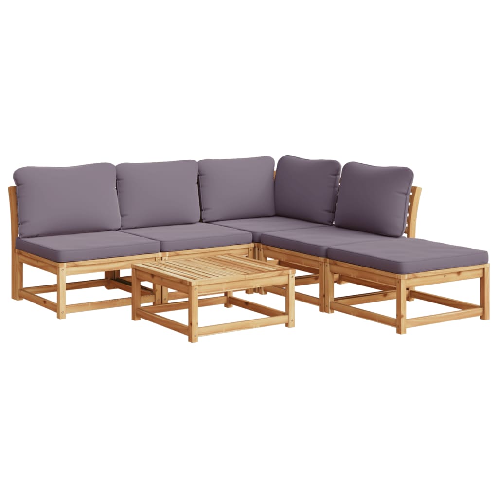 Salon de jardin 6 pcs avec coussins bois d'acacia solide