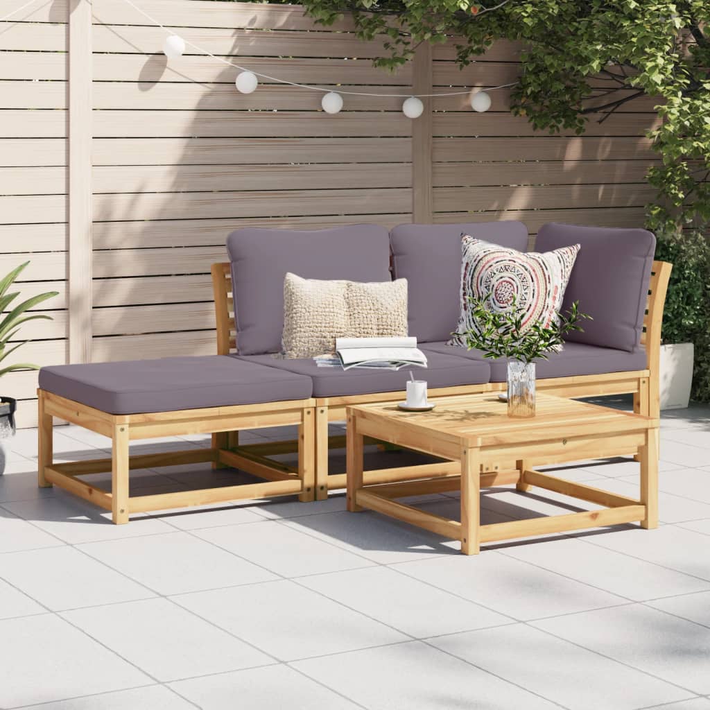 Salon de jardin 3 pcs avec coussins bois massif d'acacia