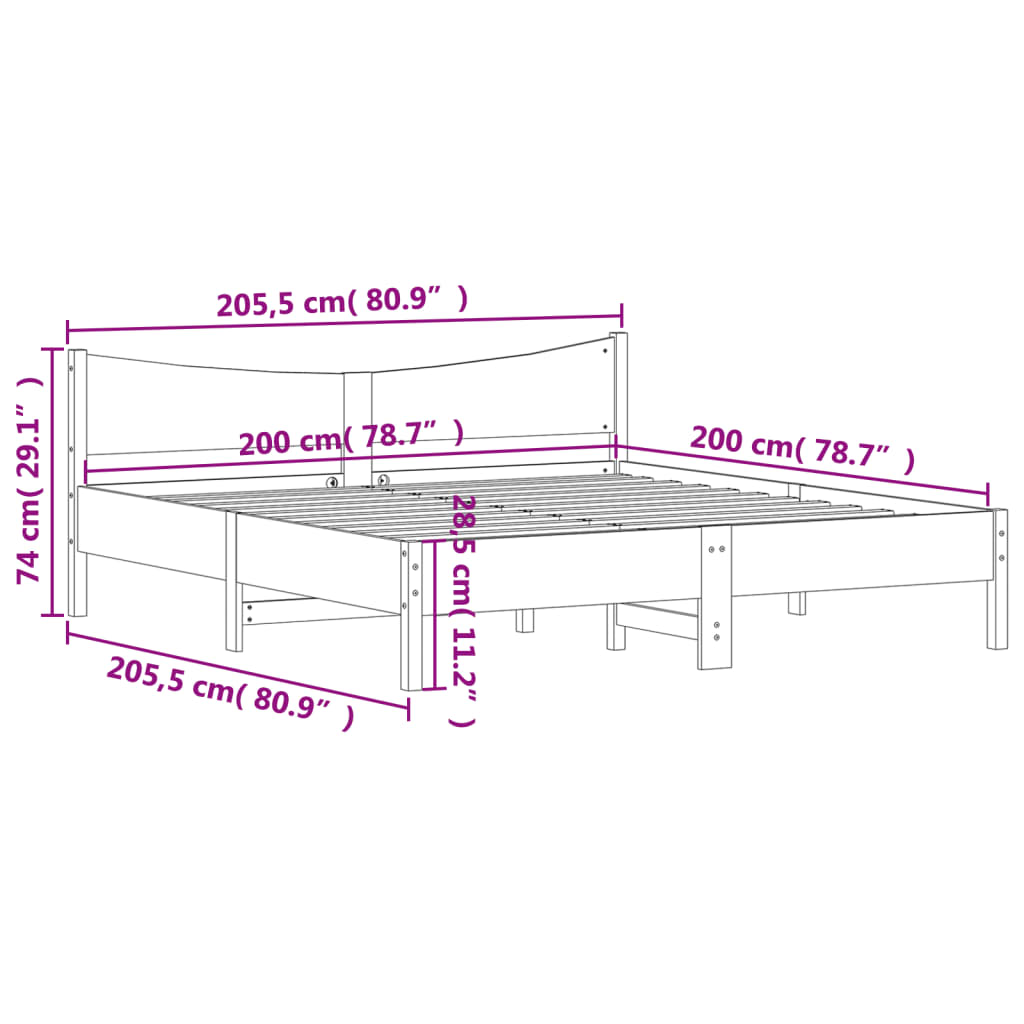 Cadre de lit sans matelas blanc 200x200 cm bois massif de pin