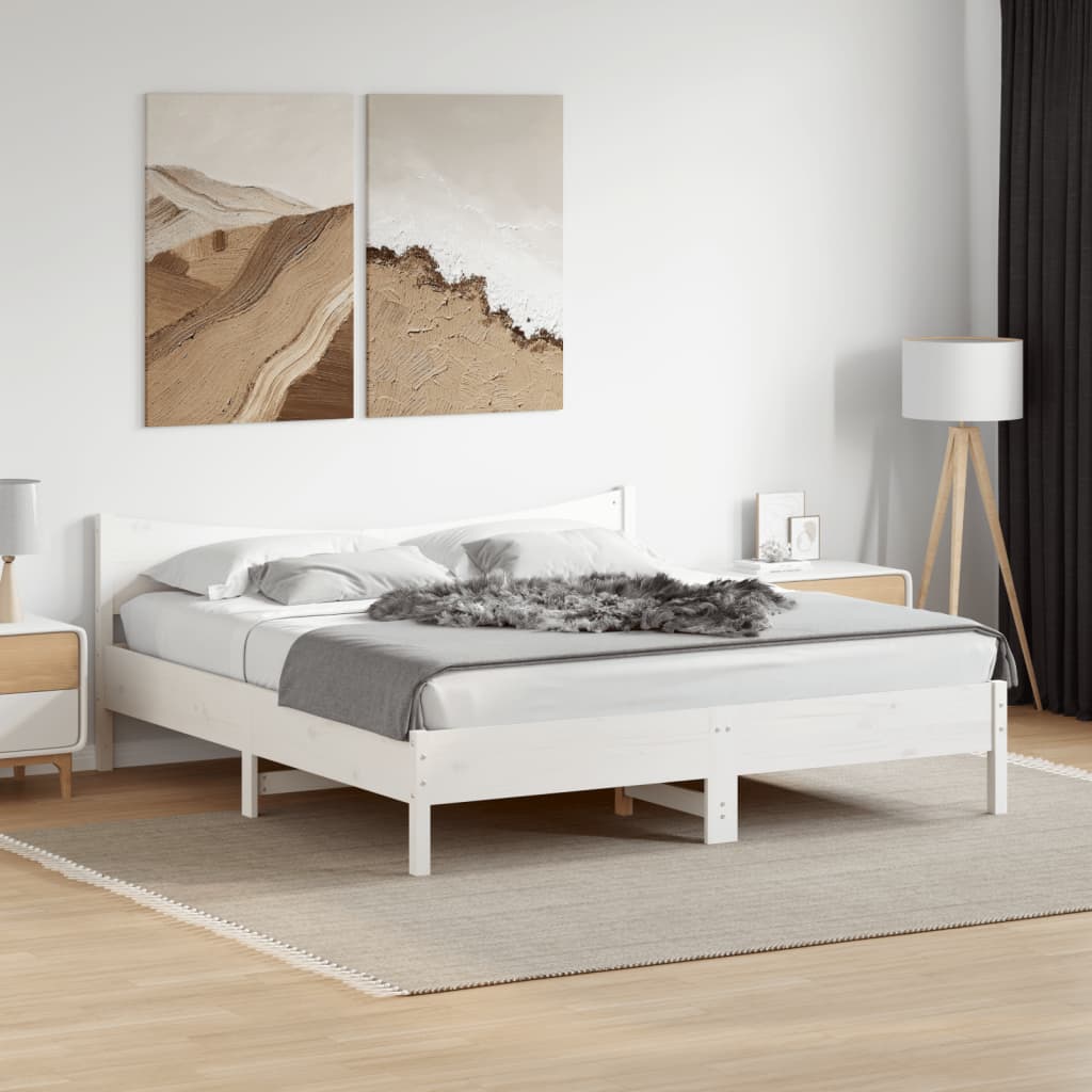 Cadre de lit sans matelas blanc 200x200 cm bois massif de pin