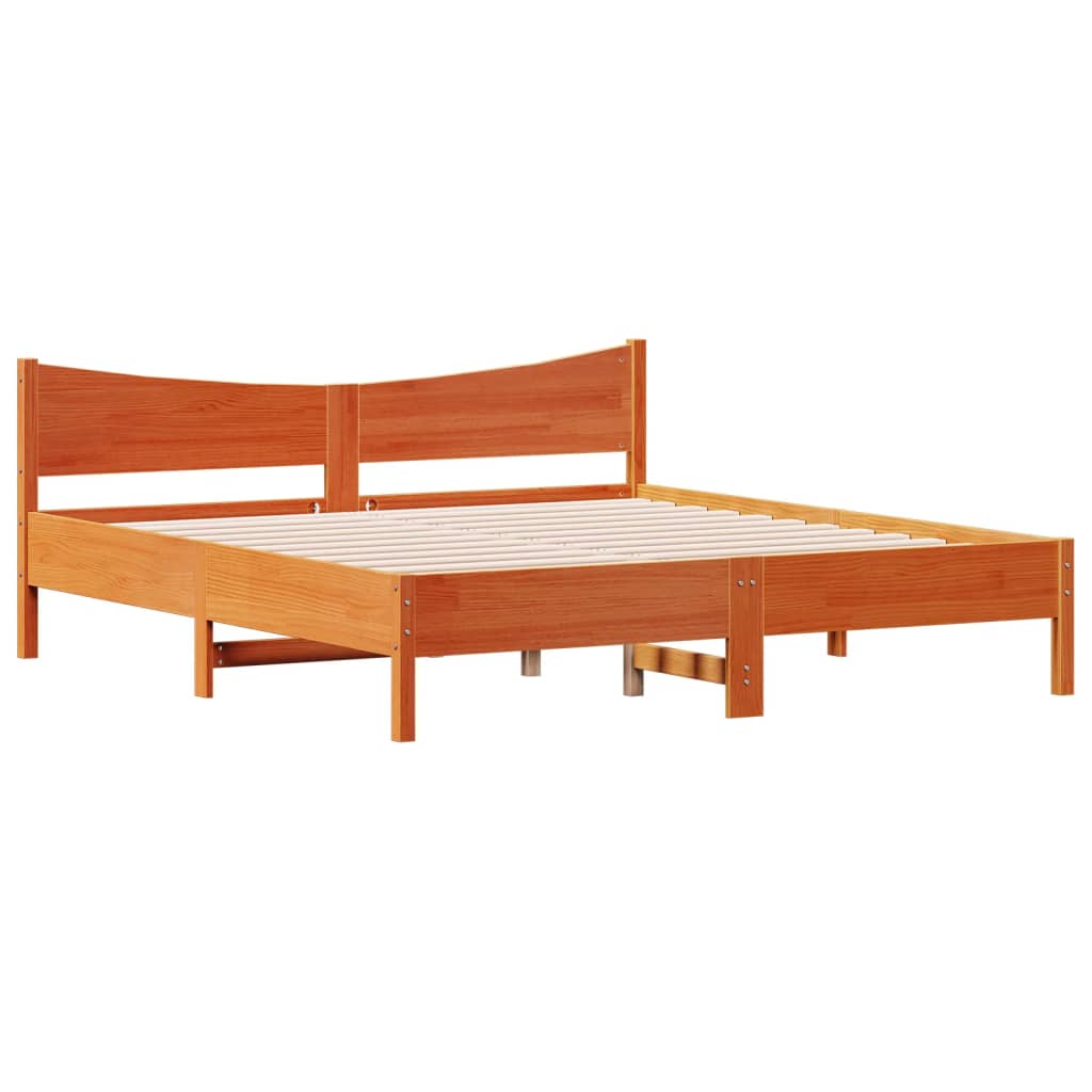 Bed frame without mattress brown wax 200x200cm solid pine wood