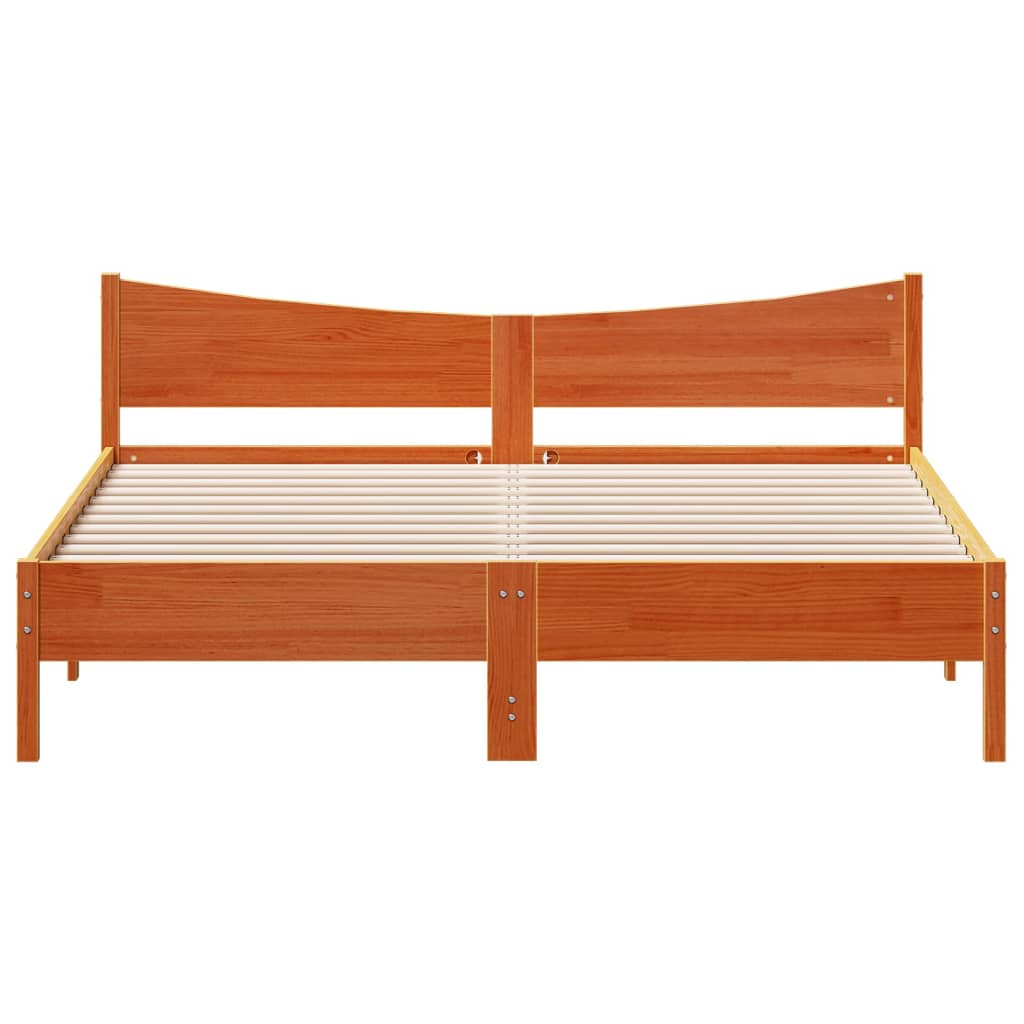 Bed frame without mattress brown wax 200x200cm solid pine wood