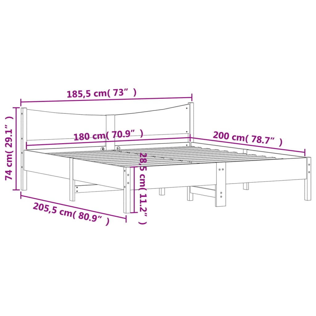 Bed frame without mattress 180x200 cm solid pine wood