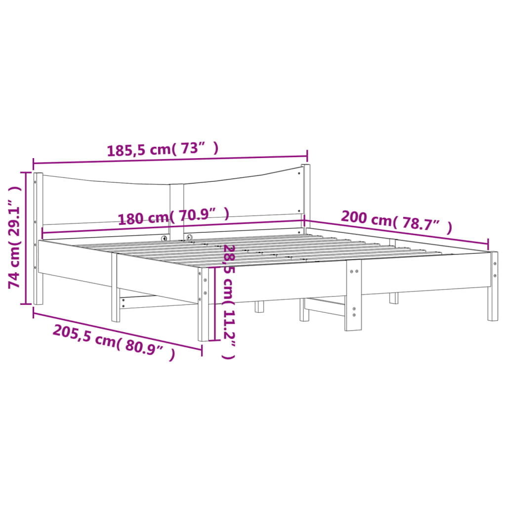 Cadre de lit sans matelas blanc 180x200 cm bois massif de pin