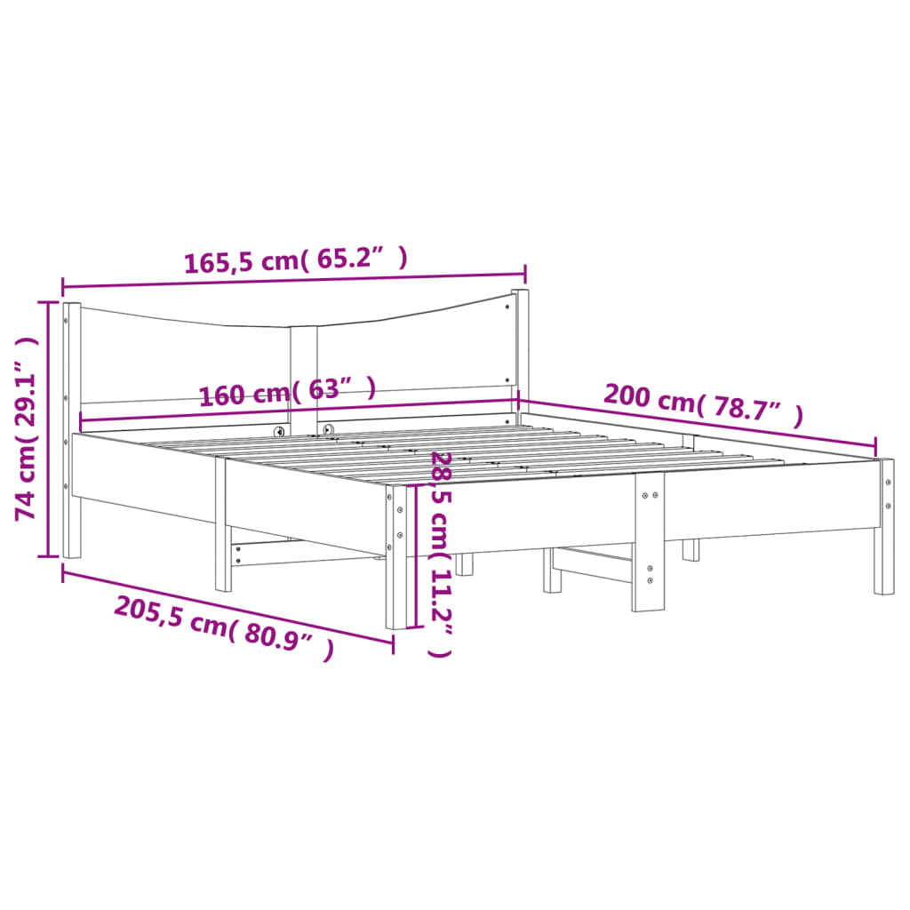 Bed frame without mattress 160x200 cm solid pine wood