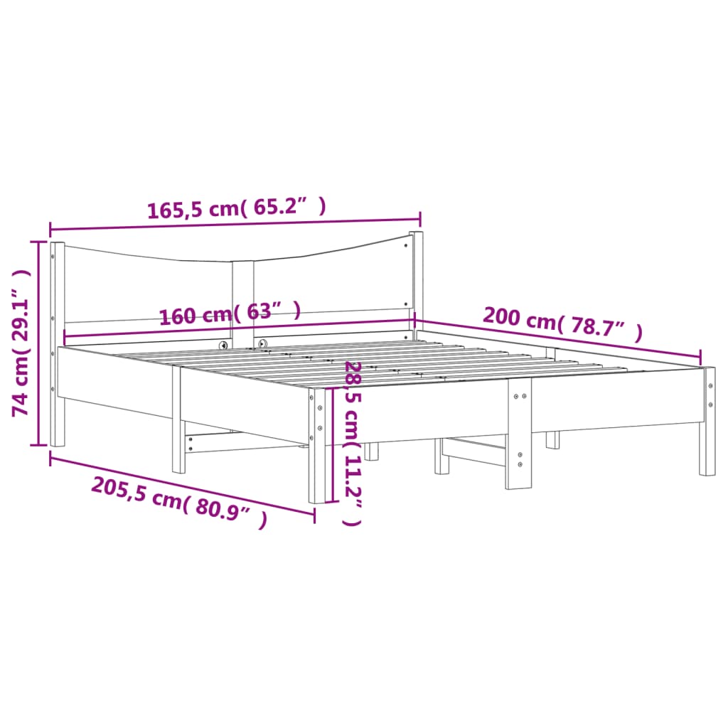 Cadre de lit sans matelas blanc 160x200 cm bois de pin massif