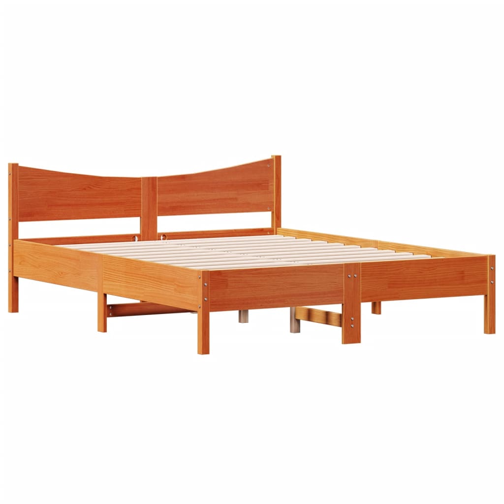 Cadre de lit sans matelas cire marron 160x200cm bois pin massif