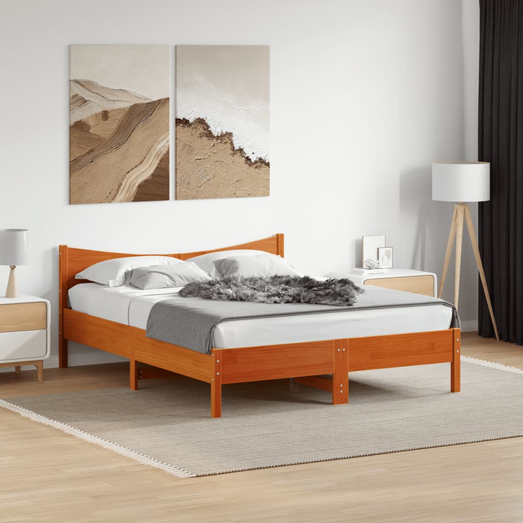 Cadre de lit sans matelas cire marron 160x200cm bois pin massif