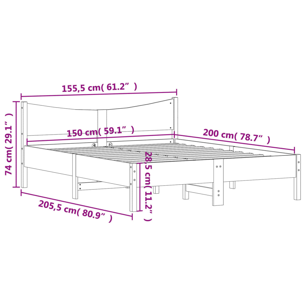 Bed frame without mattress white 150x200 cm solid pine wood