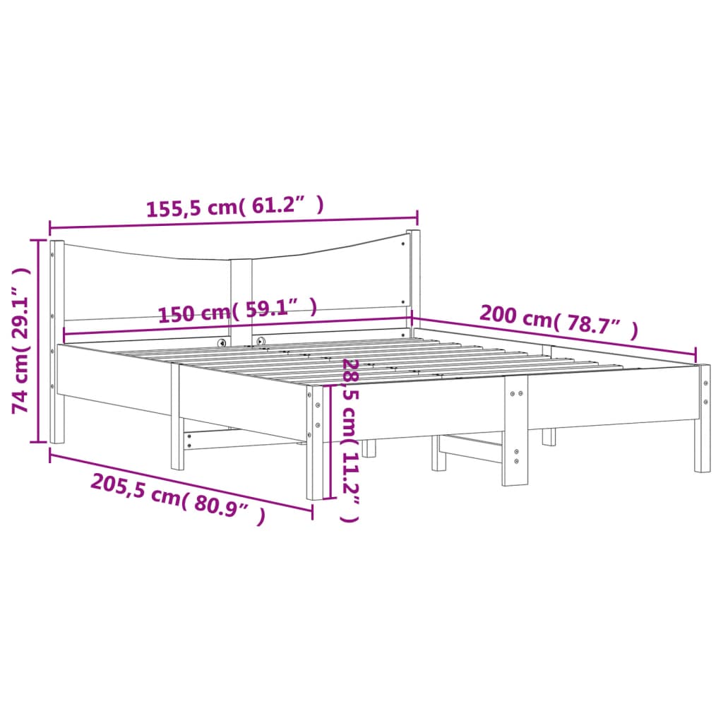 Cadre de lit sans matelas cire marron 150x200cm bois pin massif