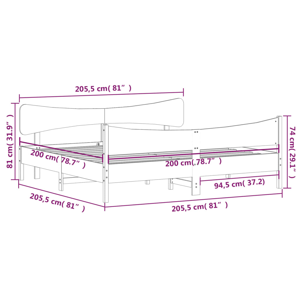 Cadre de lit sans matelas 200x200 cm bois massif de pin