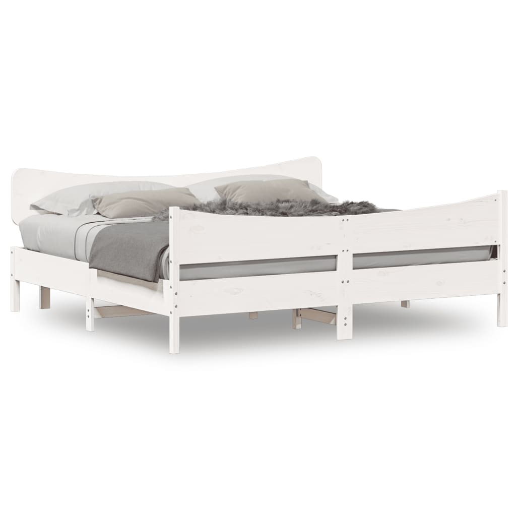 Cadre de lit sans matelas blanc 200x200 cm bois massif de pin