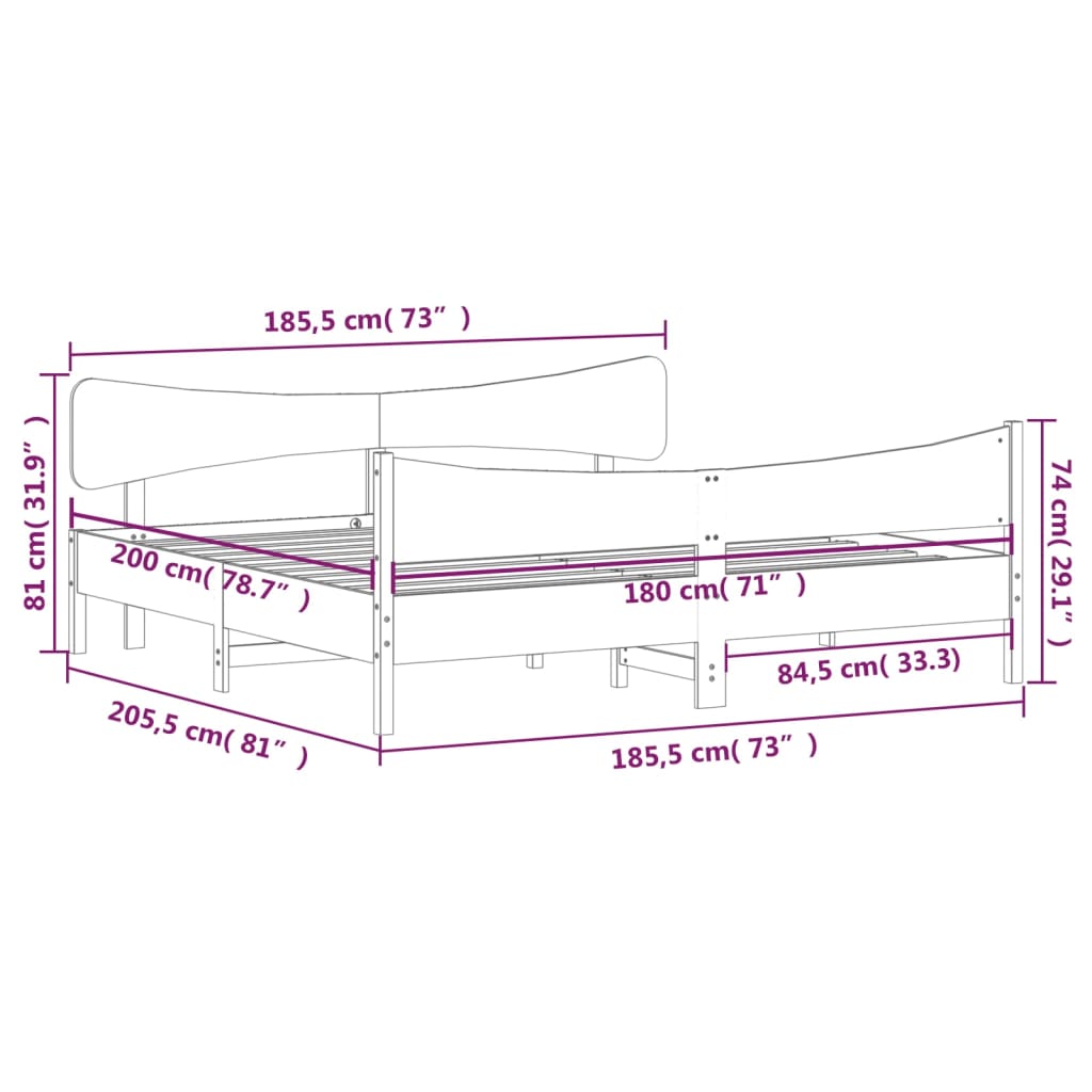 Cadre de lit sans matelas blanc 180x200 cm bois massif de pin