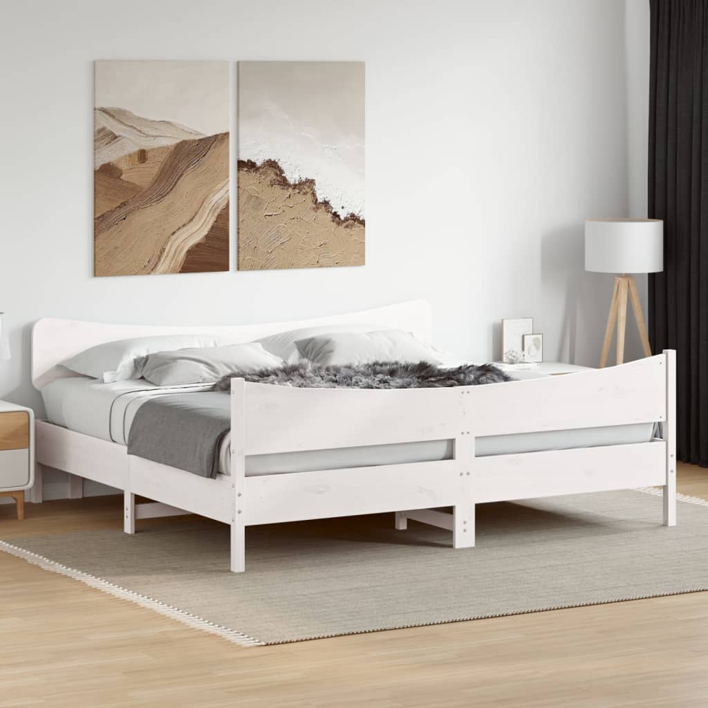 Cadre de lit sans matelas blanc 180x200 cm bois massif de pin