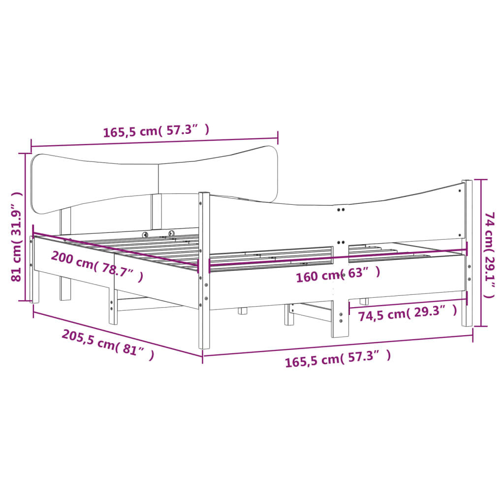 Bed frame without mattress 160x200 cm solid pine wood