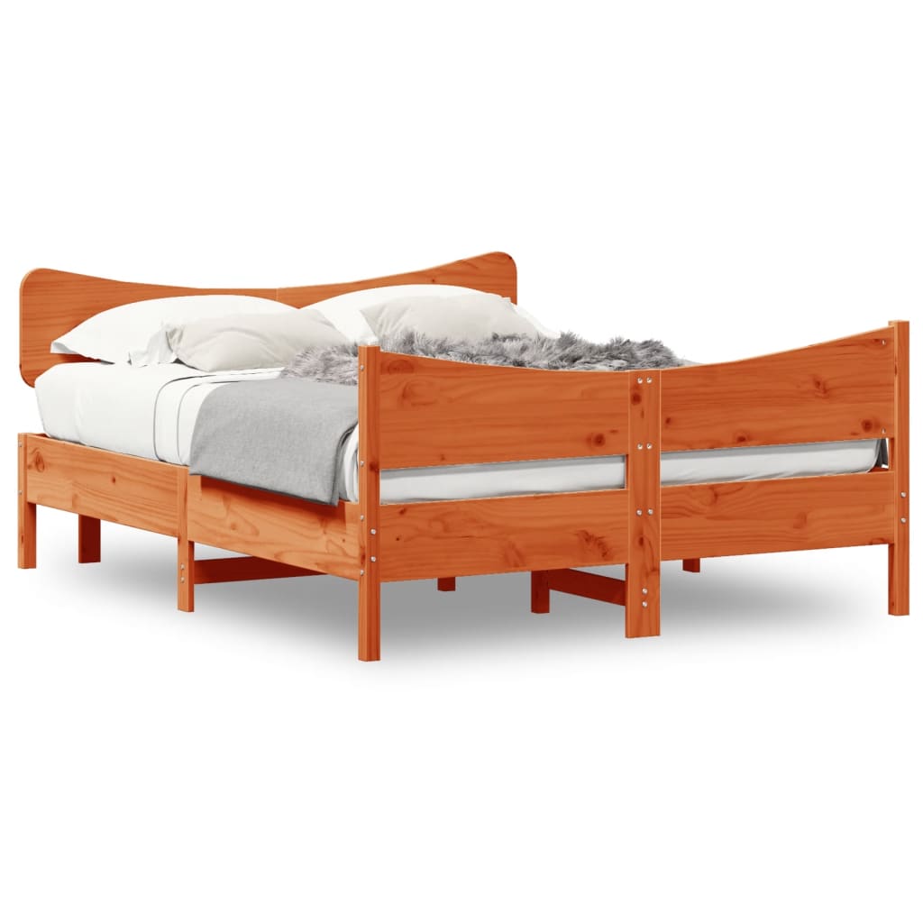 Bed frame without mattress brown wax 160x200cm solid pine wood