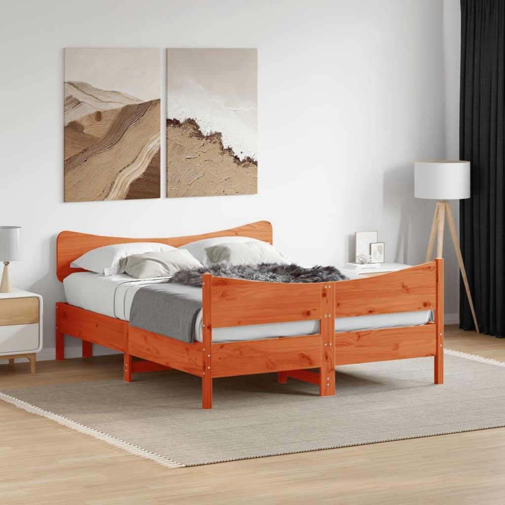 Bed frame without mattress brown wax 160x200cm solid pine wood