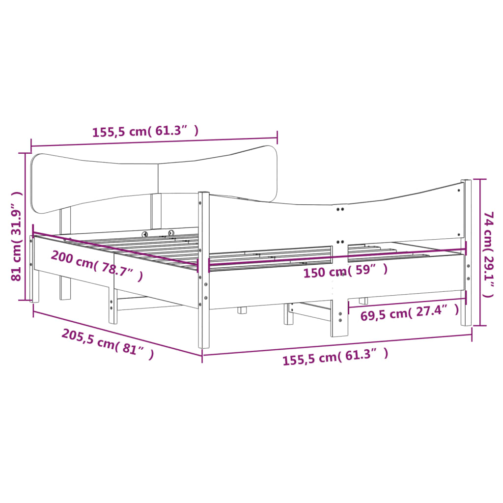 Cadre de lit sans matelas blanc 150x200 cm bois de pin massif