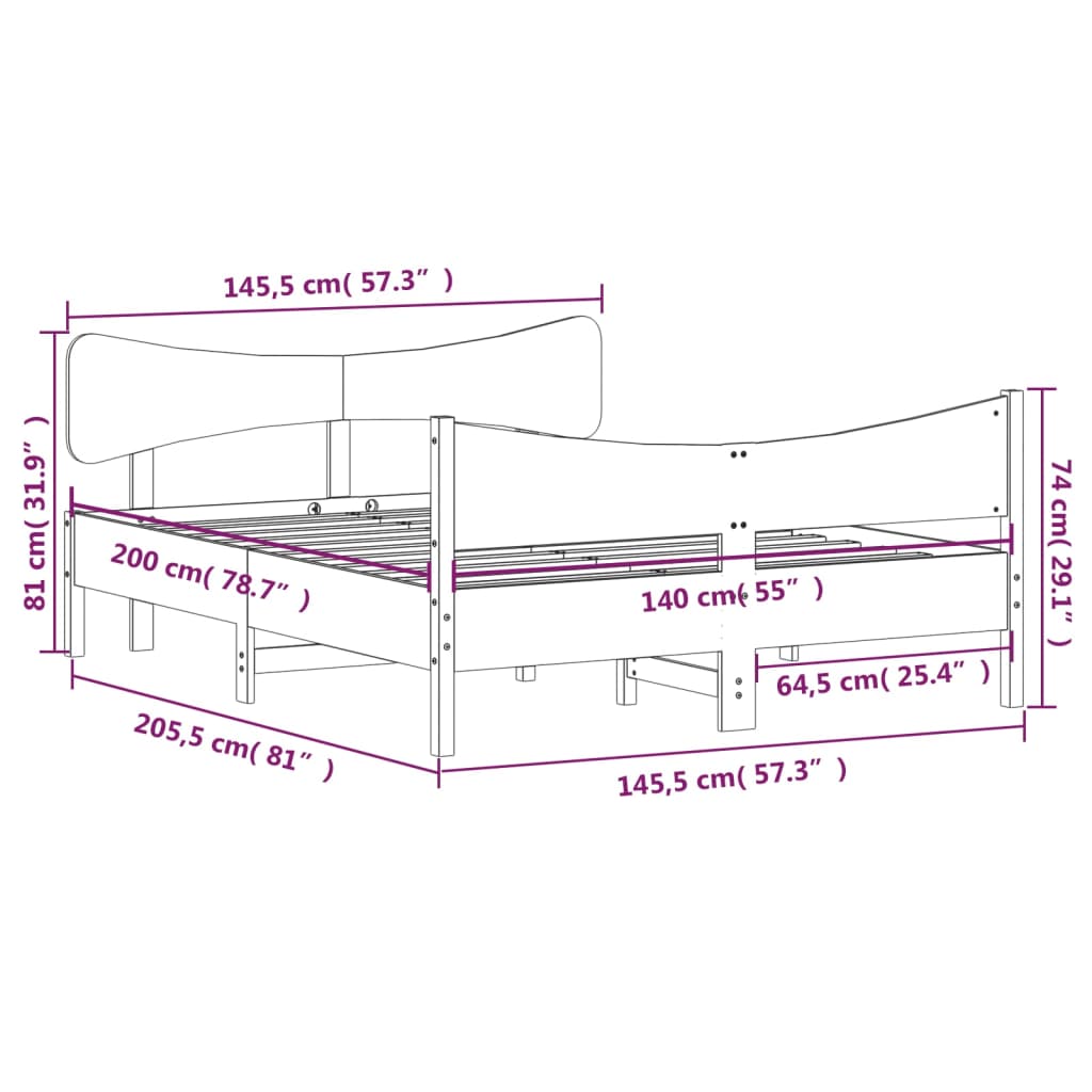 Bed frame without mattress 140x200 cm solid pine wood