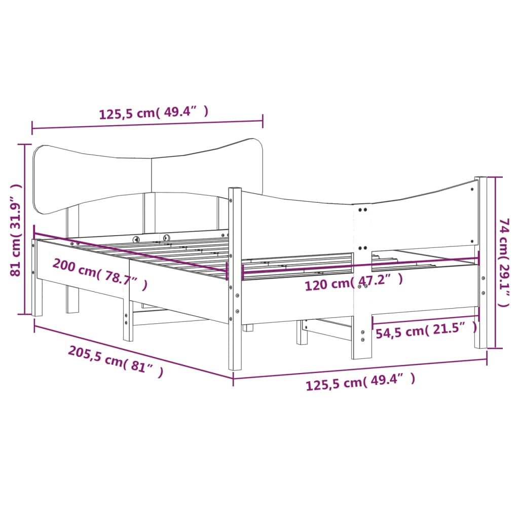 Cadre de lit sans matelas cire marron 120x200cm bois pin massif