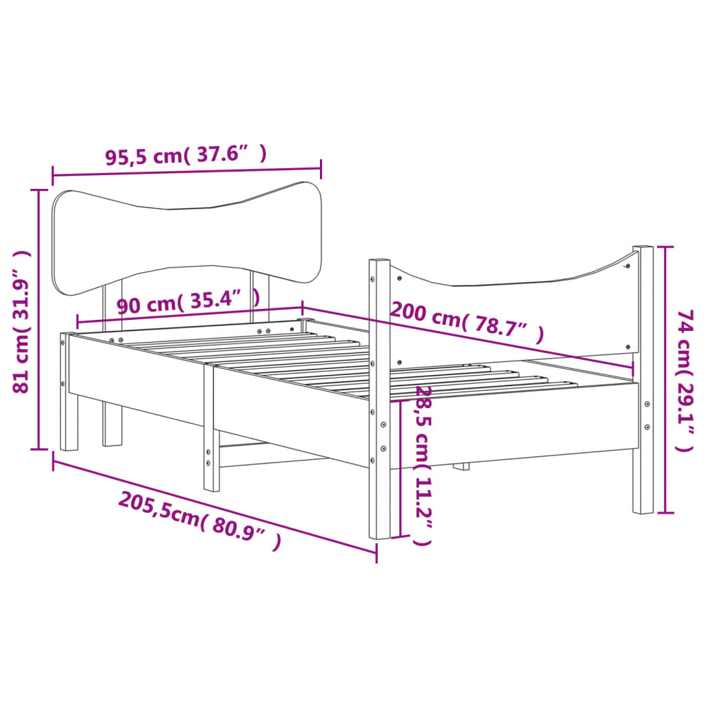 Bed frame without mattress white 90x200 cm solid pine wood