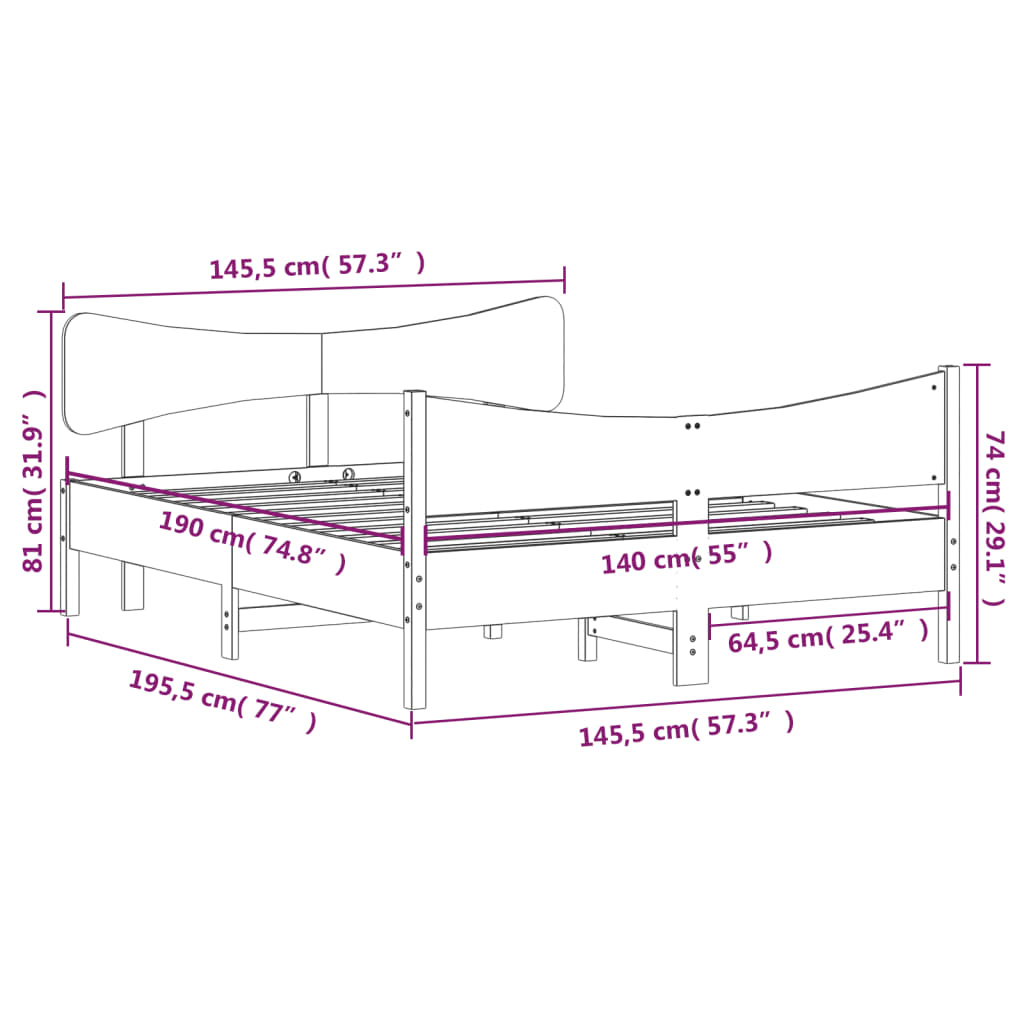 Cadre de lit sans matelas 140x190 cm bois de pin massif