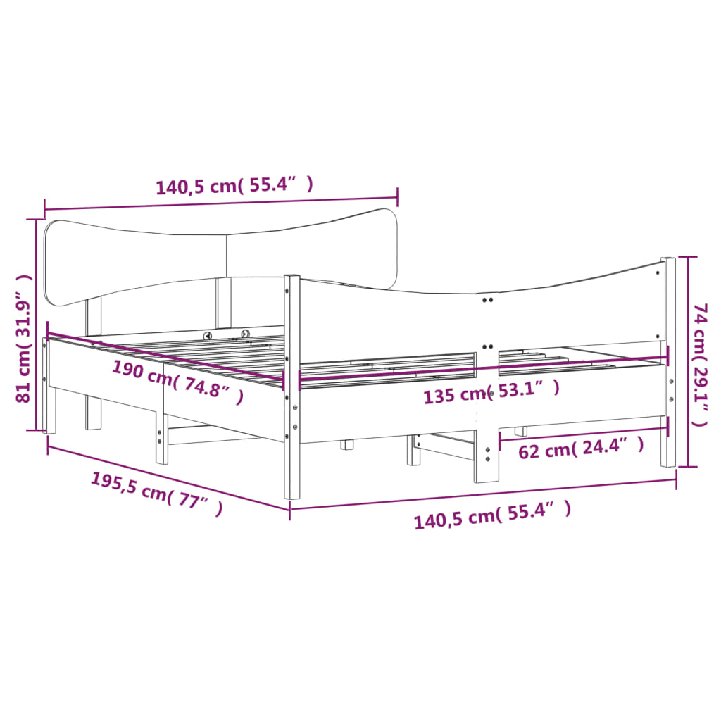 Cadre de lit sans matelas blanc 135x190 cm bois de pin massif