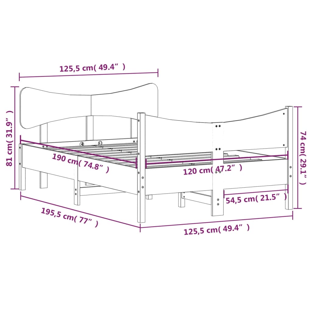 Cadre de lit sans matelas 120x190 cm bois de pin massif