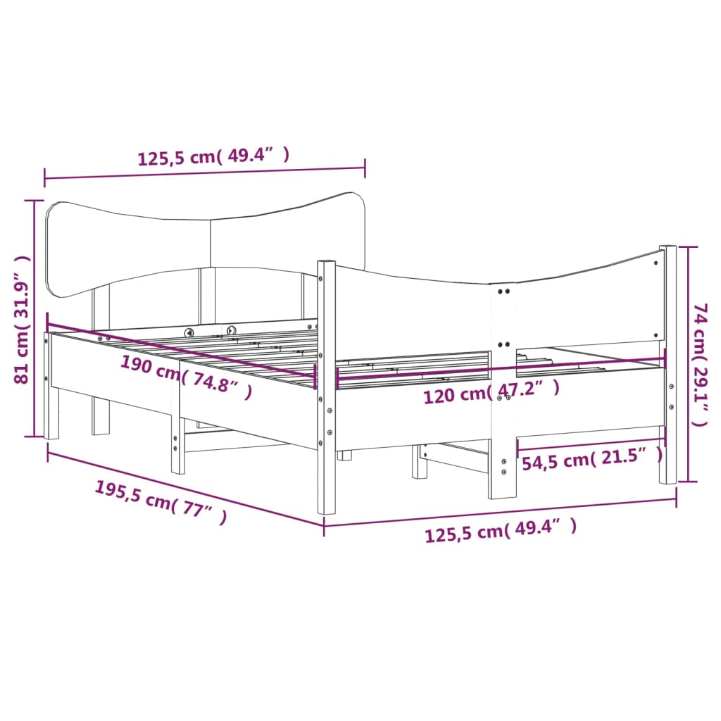 Cadre de lit sans matelas blanc 120x190 cm bois de pin massif