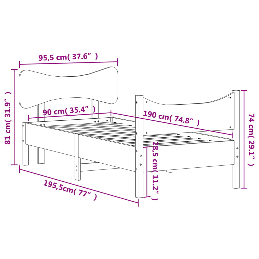 Cadre de lit sans matelas 90x190 cm bois de pin massif