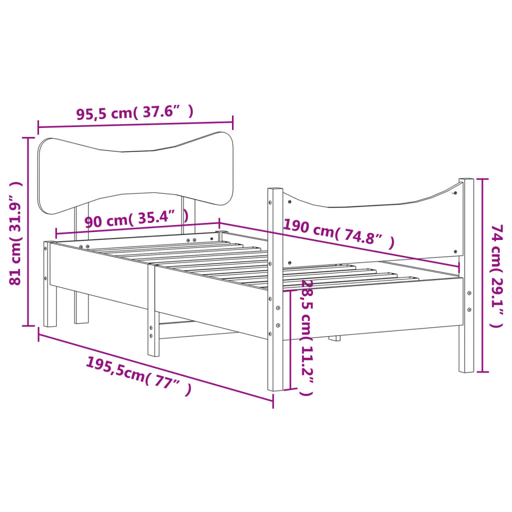 Cadre de lit sans matelas cire marron 90x190 cm bois pin massif