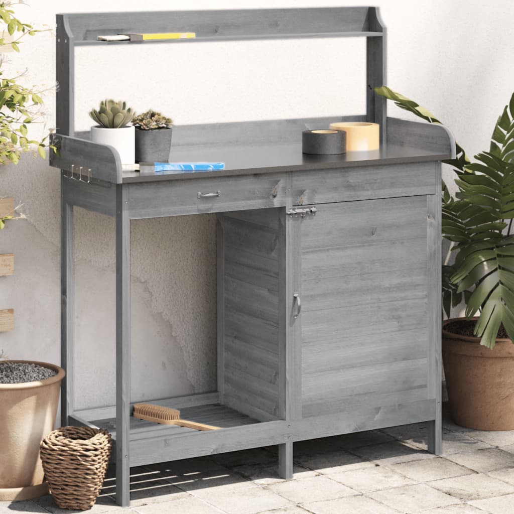 Table de rempotage avec armoire gris bois massif de sapin