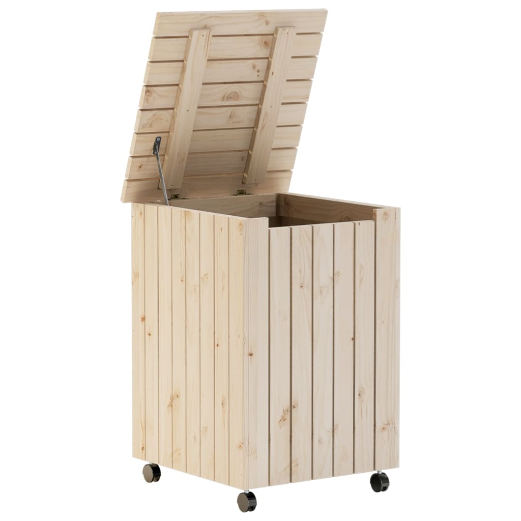 RANA laundry basket with wheels 45x45x64 cm solid pine wood