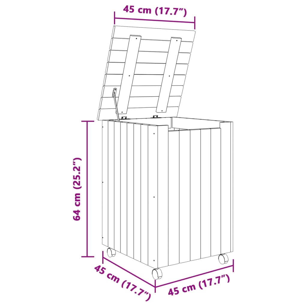 Panier à linge et roulettes RANA 45x45x64 cm bois massif de pin