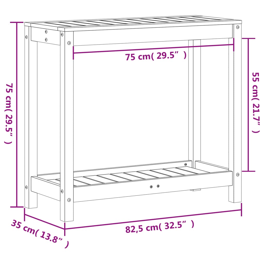 Table de rempotage avec étagère 82,5x35x75cm bois massif de pin