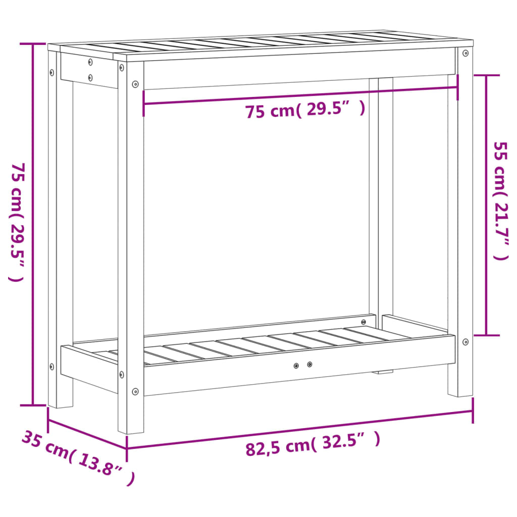 Table de rempotage avec étagère 82,5x35x75 cm bois pin imprégné