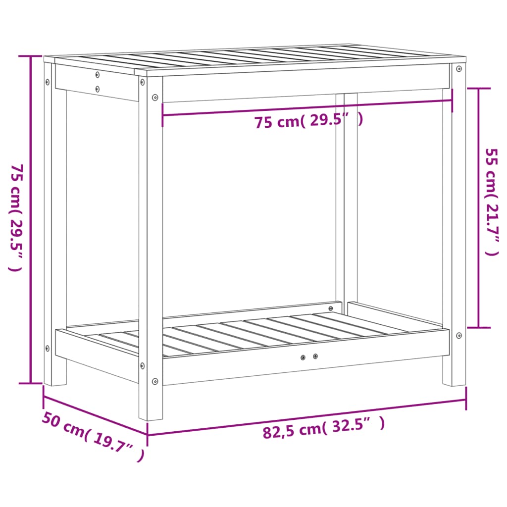 Table de rempotage avec étagère blanc 82,5x50x75 cm massif pin