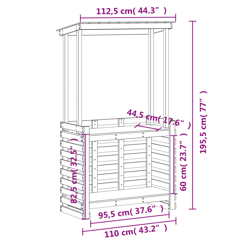 Table de bar d'extérieur et toit 112,5x57x195,5 cm bois massif