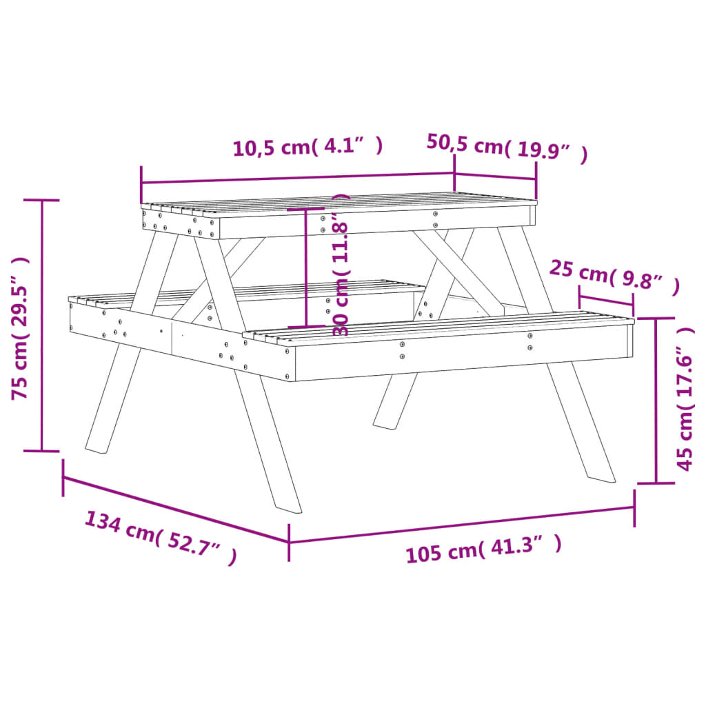 Table de pique-nique 105x134x75 cm bois massif de douglas