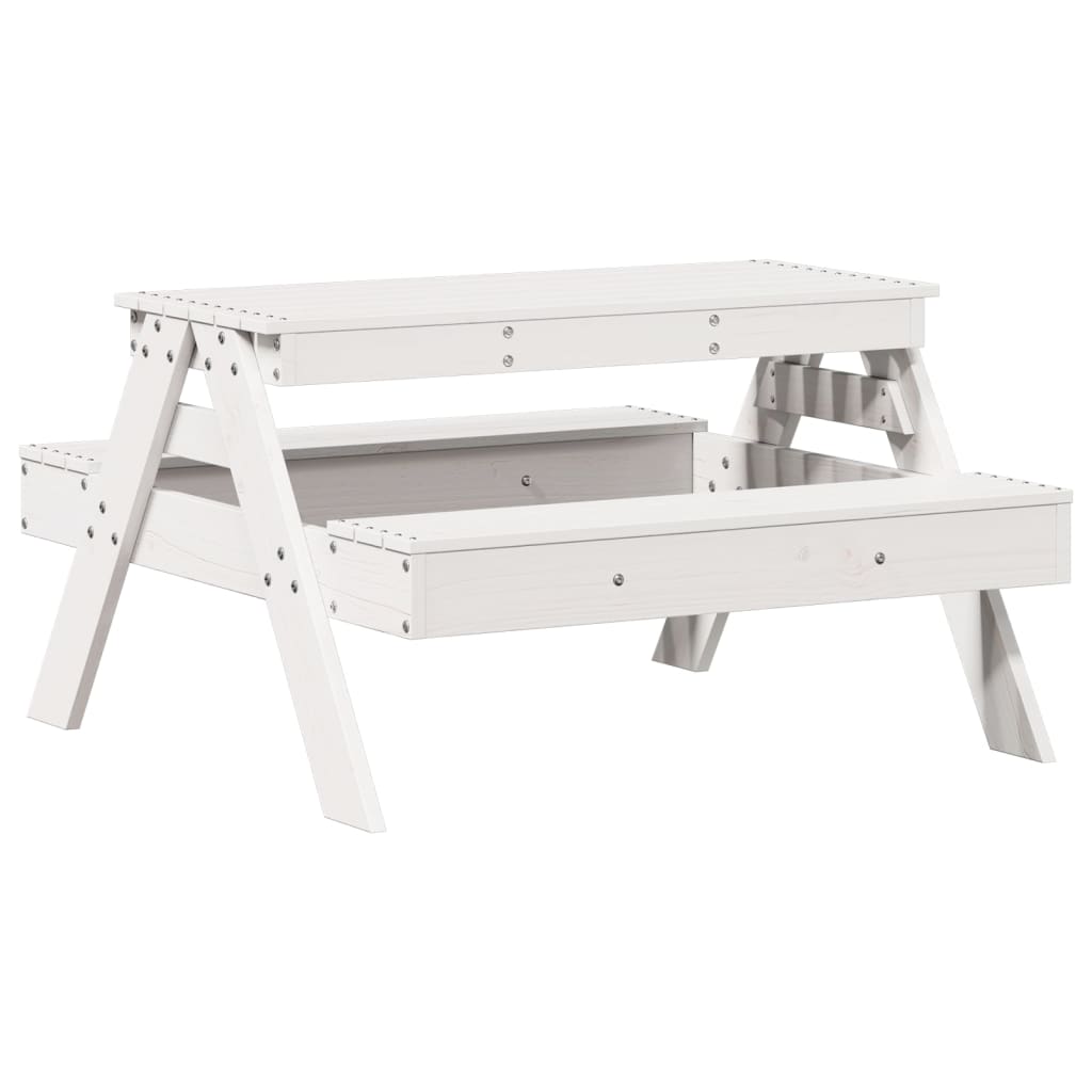 Children's picnic table white solid pine wood