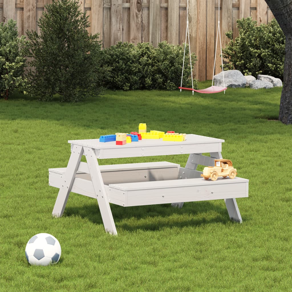 Children's picnic table white solid pine wood